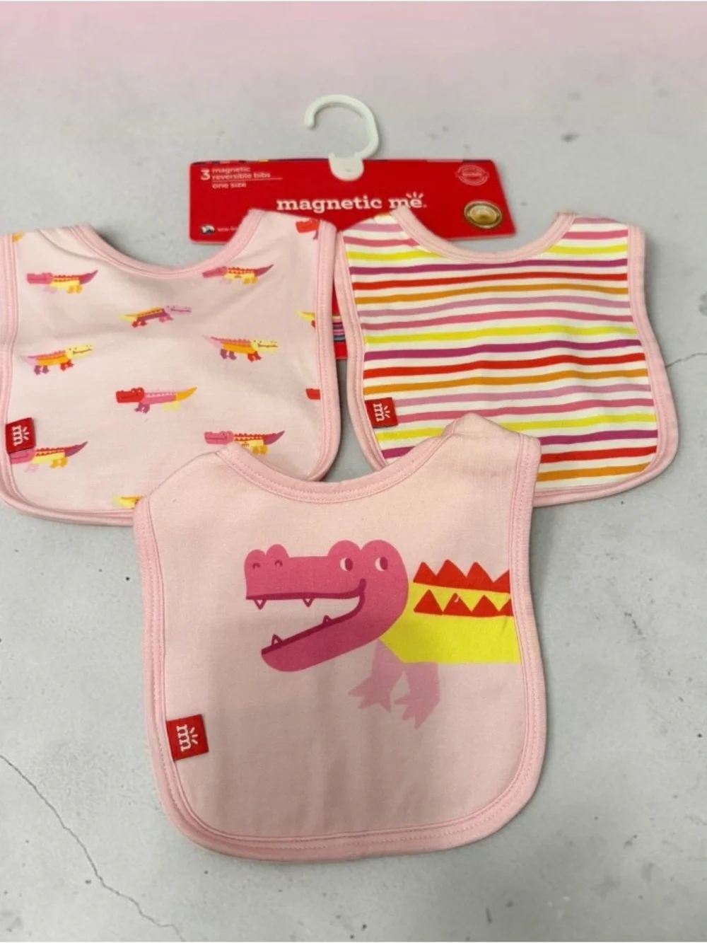 Magnetic Me Pink Crocodile Bibs (3-Pack)